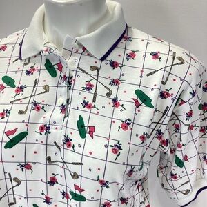 Vintage Jason Maxwell Golf Print Polo Shirt M